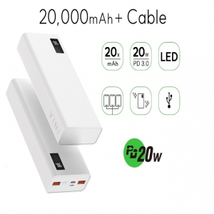 PD3.0 20W �������� 20000mah ������Ʈ �������͸�+���̺� 3�� �������� ���ӹ��͸� d022