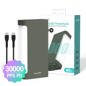 [�����] LED ���� PD 65W �ʰ��� �������͸� 30000mAh(1/4�����+������ ����),(CtoC 60W 0.5M ���� ���̺� ����)